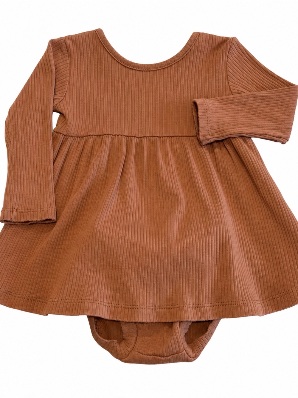 Quincy Mae 3-6M Ribbed Dress Bodysuit Bloomer Set Brown